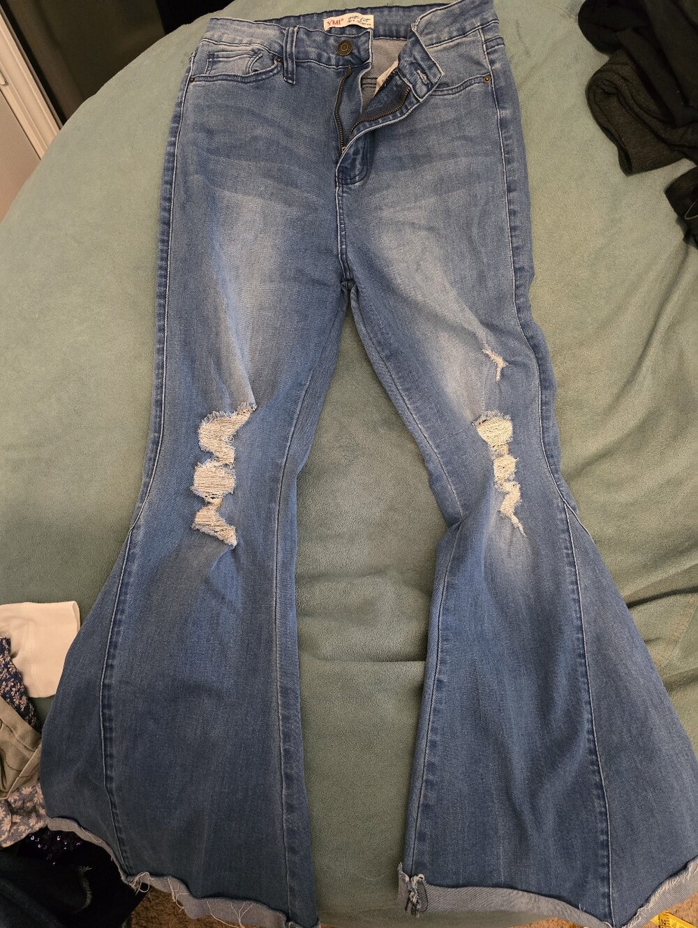 YMI Light Blue Distressed Flare Jeans